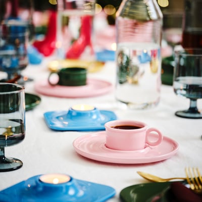 VINTERFINT Cup with saucer, pink, 7 cl
