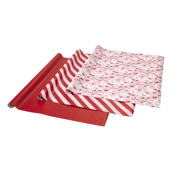 VINTERFINT Gift wrap roll, mixed patterns pink/white, 3x0.7 m/2.10 m²