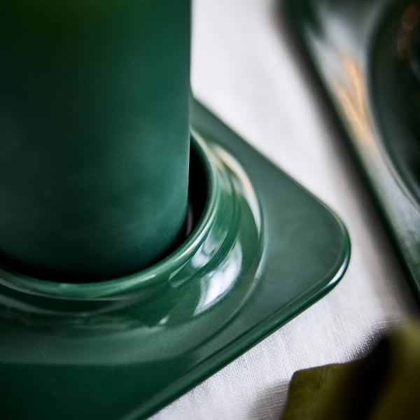 VINTERFINT Pillar candle holder, dark green, 3 cm