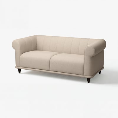 VISKAFORS beige sofa, classic design, soft rounded shape, wooden legs, inviting feel.