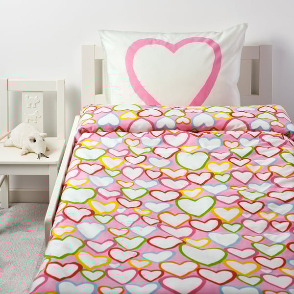 VITAMINER HJÄRTA Duvet cover and pillowcase, multicolour, 150x200/50x60 cm