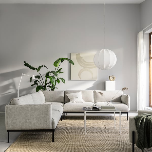 ÄPPLARYD Hjørnesofa, 4-seters, Lejde lys grå