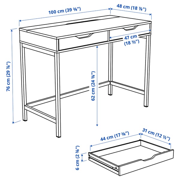 ALEX Skrivebord, brunsvart, 100x48 cm
