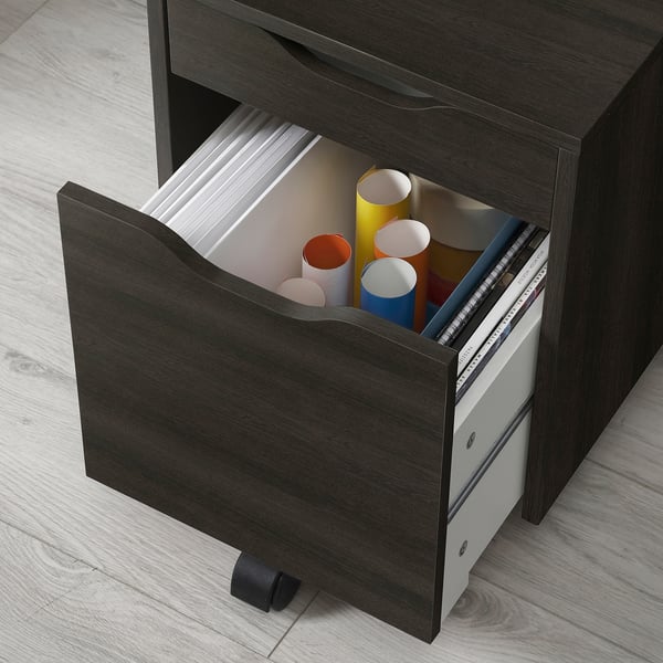 ALEX Skuffeseksjon på hjul, brunsvart/svart, 36x50 cm