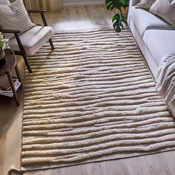 BANKKONTOR Teppe, lang lugg, beige/håndlaget, 170x240 cm