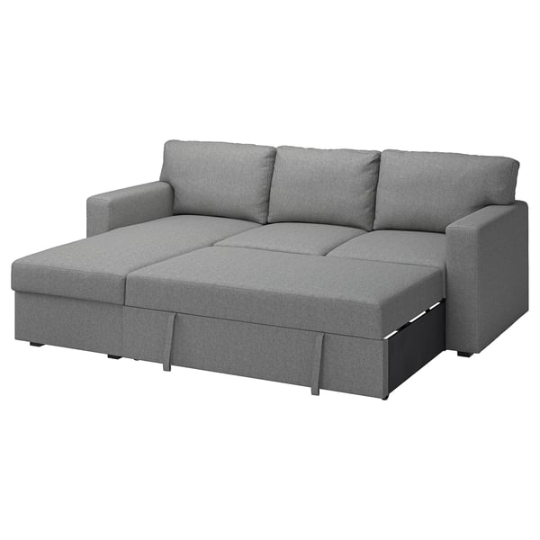BÅRSLÖV 3-seters sovesofa med sjeselong, Tibbleby beige/grå