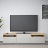 BESTÅ TV-benk, hvitbeiset eikemønster/Lappviken lys grå, 180x42x39 cm