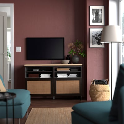 BESTÅ TV-benk med dører, brunsvart/Studsviken/Kabbarp brunsvart, 120x42x76 cm