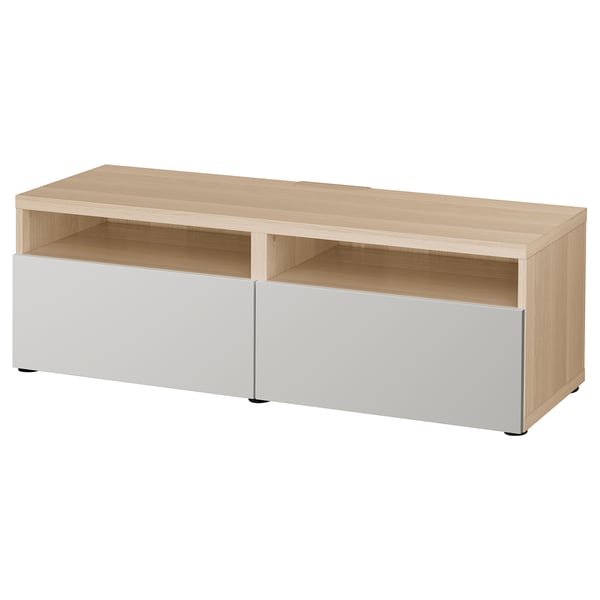 BESTÅ TV-benk med skuffer, hvitbeiset eikemønster/Lappviken lys grå, 120x42x39 cm