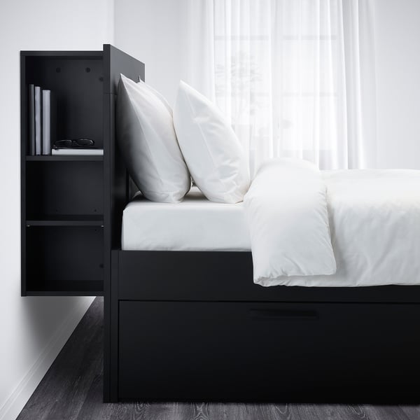 BRIMNES Seng med oppbevaring og hodegavl - svart, Luröy - IKEA