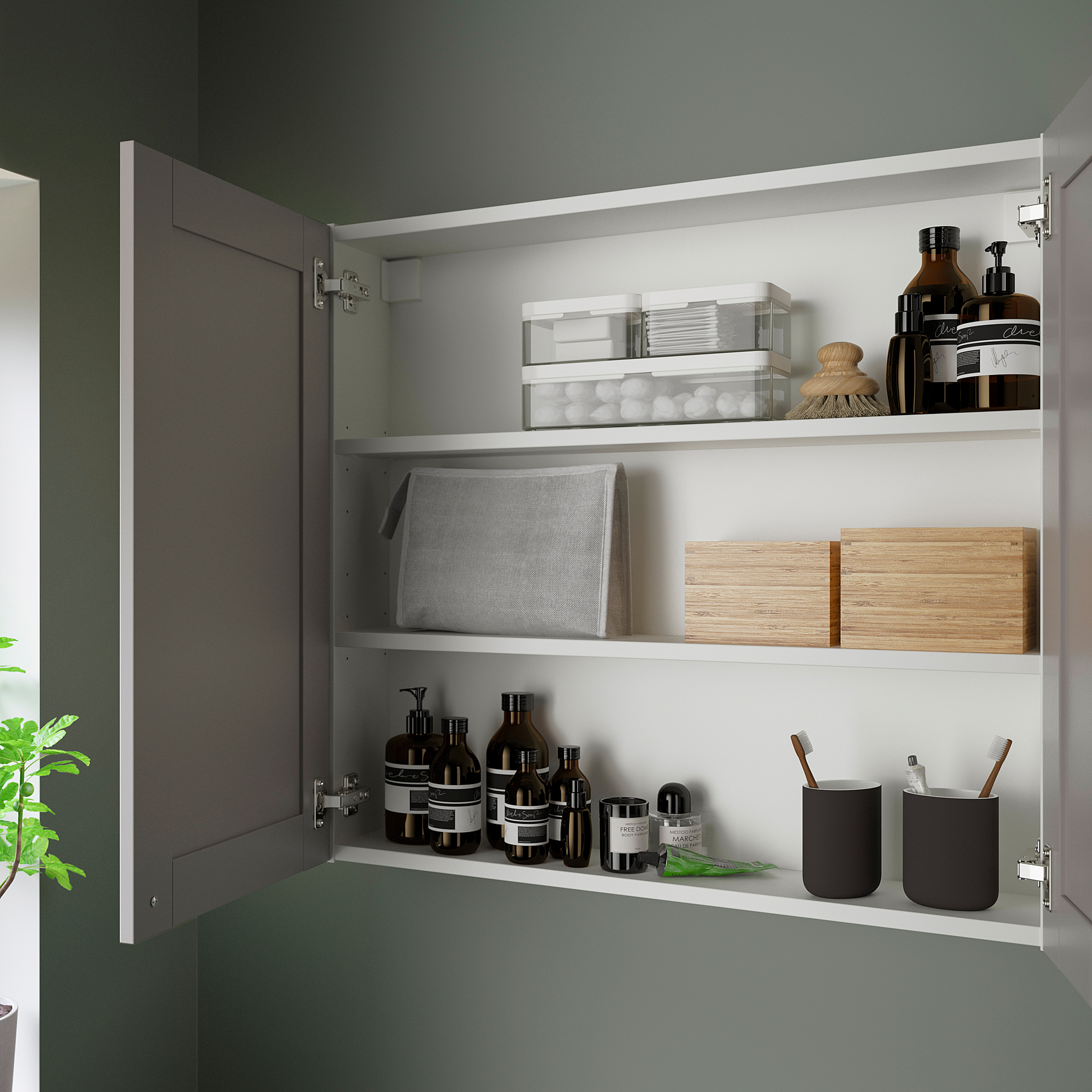 ENHET Speilskap med 2 dører - hvit/grå stamme - IKEA