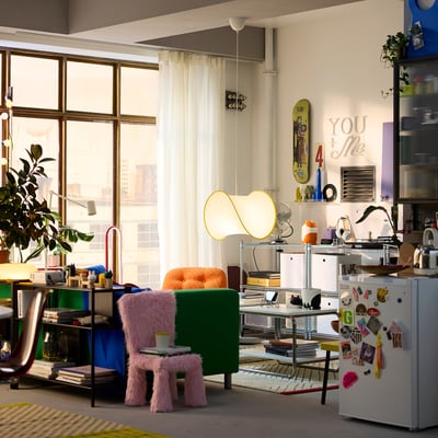 GREJSIMOJS / HAVSDJUP Taklampe, hvit/gul, 45 cm