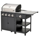 GRILLSKÄR Gassgrill med sidebrenner/bord, rustfritt stål/utendørs, 126/150x61 cm