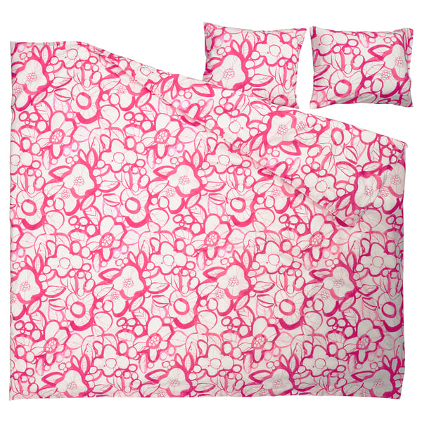 HÄRLIR Sengesett, 2 putevar, hvit rosa/blomstermønster, 240x220/50x60 cm