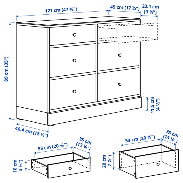 HAVSTA Kommode 6 skuffer, hvit, 121x47x89 cm