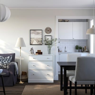 HAVSTA Kommode med 3 skuffer, hvit, 81x47x89 cm