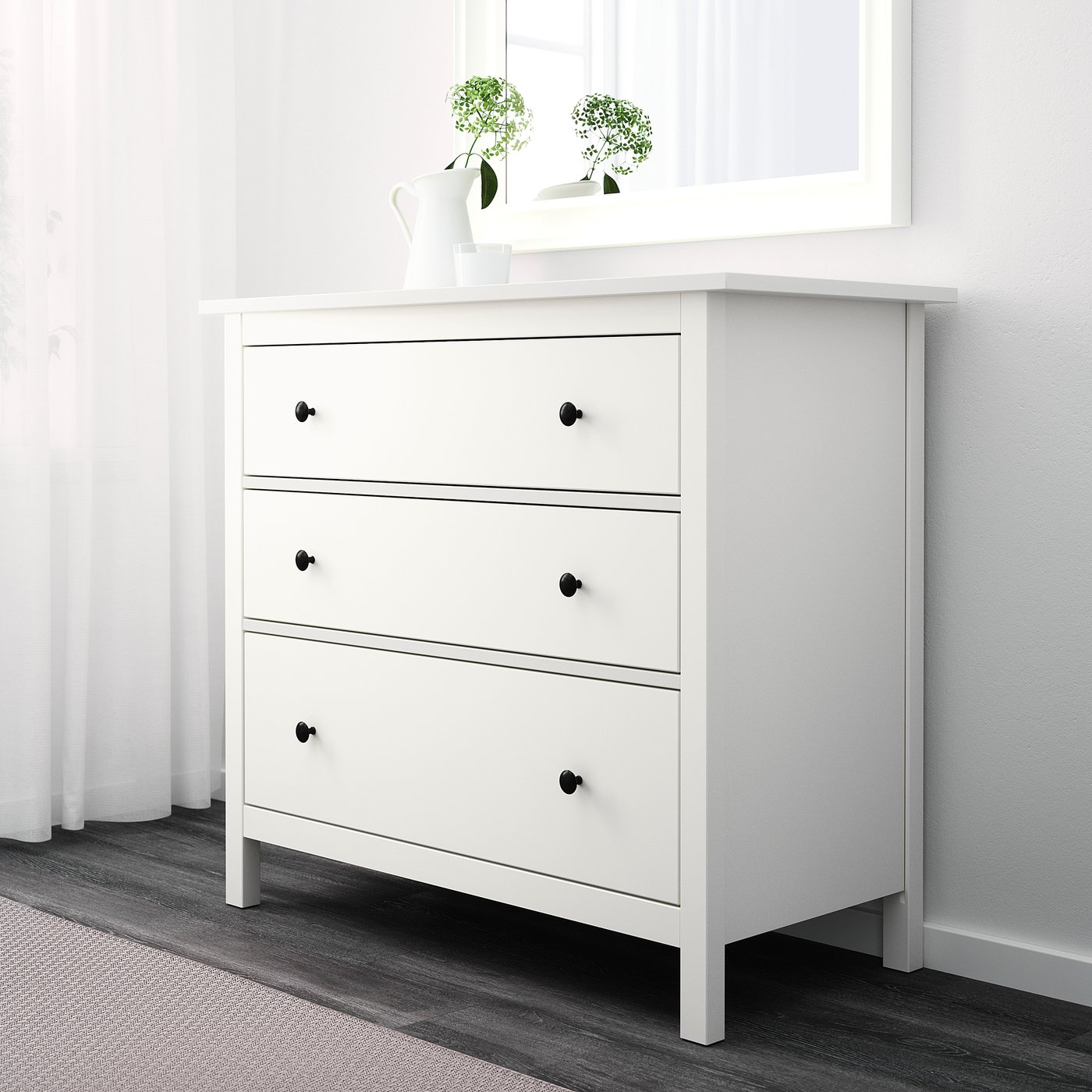 HEMNES Kommode med 3 skuffer - hvit - IKEA