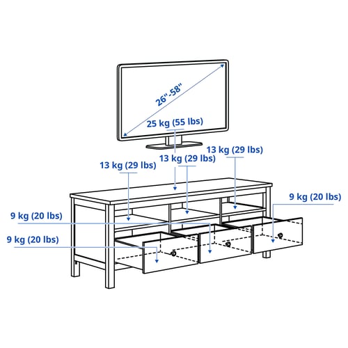 HEMNES TV-benk, hvit beis/lys brun, 148x47x57 cm