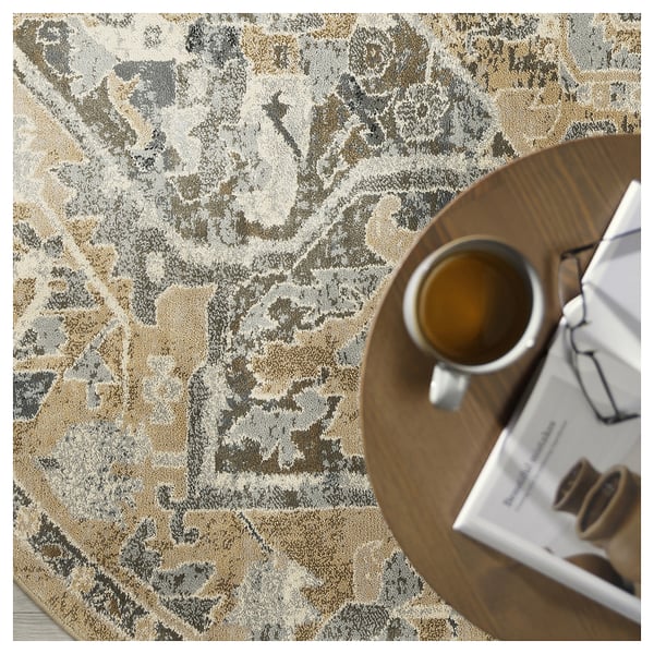 JÄRNVÄG Teppe, kort lugg, ornamentmønster beige/mørk beige, 195 cm