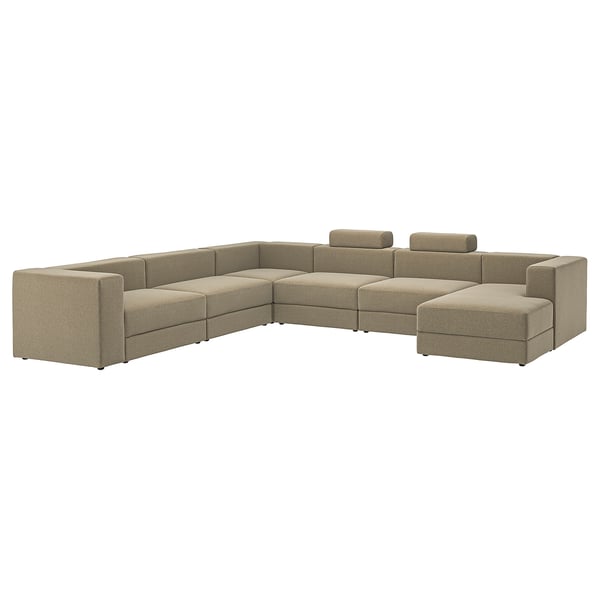 JÄTTEBO U-formet sofa, 7-seters, med sjeselong, høyre med hodestøtter/Johanneshov brunbeige