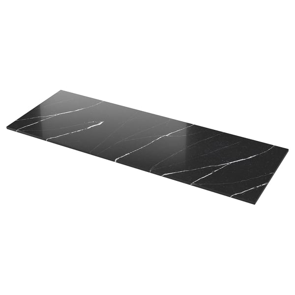 KASKER Spesialtilpasset benkeplate, svart marmormønstret hvit/kvarts, 1 m²x2.0 cm
