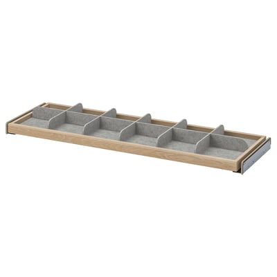 KOMPLEMENT Uttrekkbar hylleplate med avdeler, hvitbeiset eikemønster/lys grå, 100x35 cm
