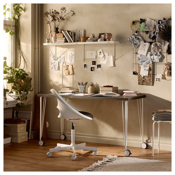 LAGKAPTEN / KRILLE Skrivebord, brunsvart/hvit, 140x60 cm