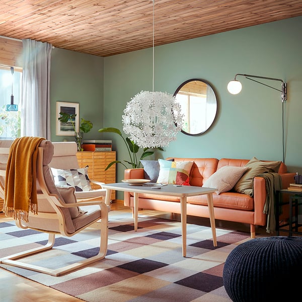 LANDSKRONA 3-seters sofa, Grann/Bomstad gyllenbrun/tre