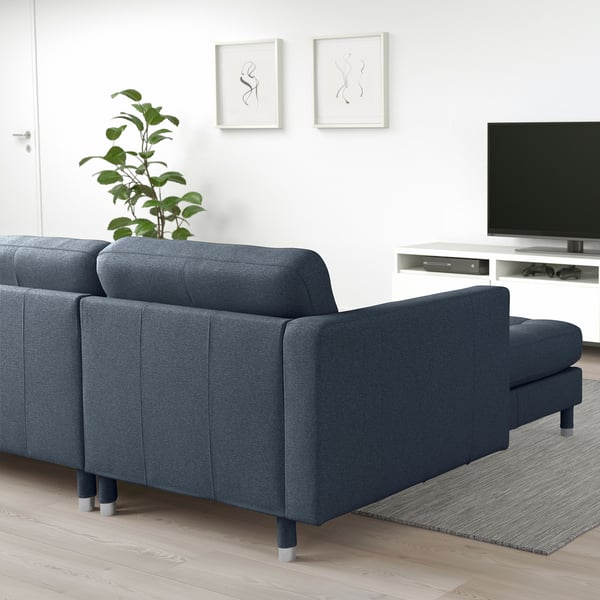 LANDSKRONA 3-seters sofa, med sjeselong/Gunnared blå/metall