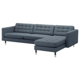 LANDSKRONA 4-seters sofa, med sjeselong/Gunnared blå/metall