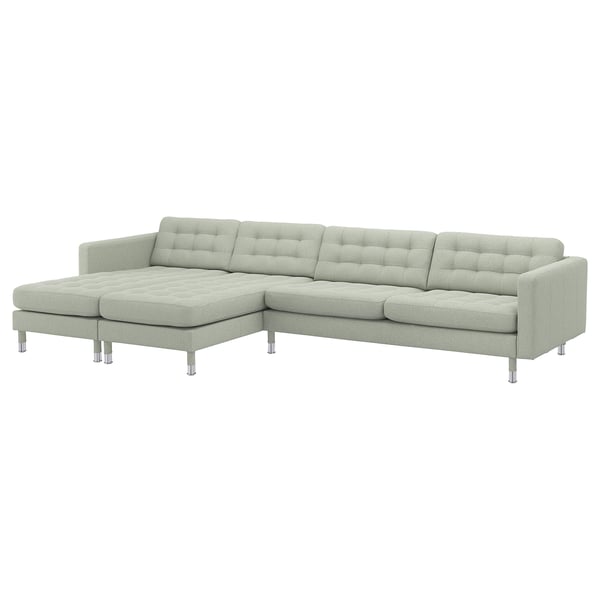 LANDSKRONA 5-seters sofa, med sjeselonger/Gunnared lys grønn / metall