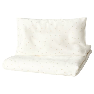 LEN Sengesett 1 putevar t sprinkelseng, hvit beige/prikker, 110x125/35x55 cm