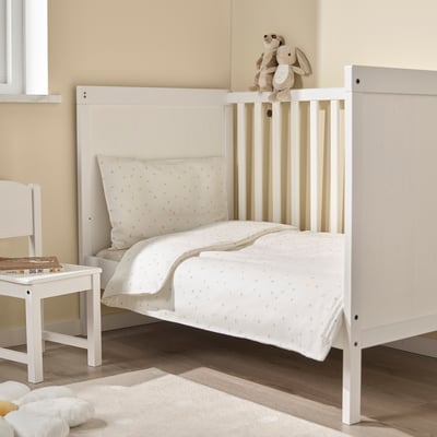 LEN Sengesett 1 putevar t sprinkelseng, hvit beige/prikker, 110x125/35x55 cm