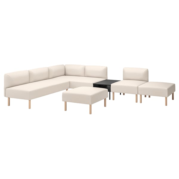 LILLEHEM 6-seters modulsofa med sidebord, Vissle/beige tre