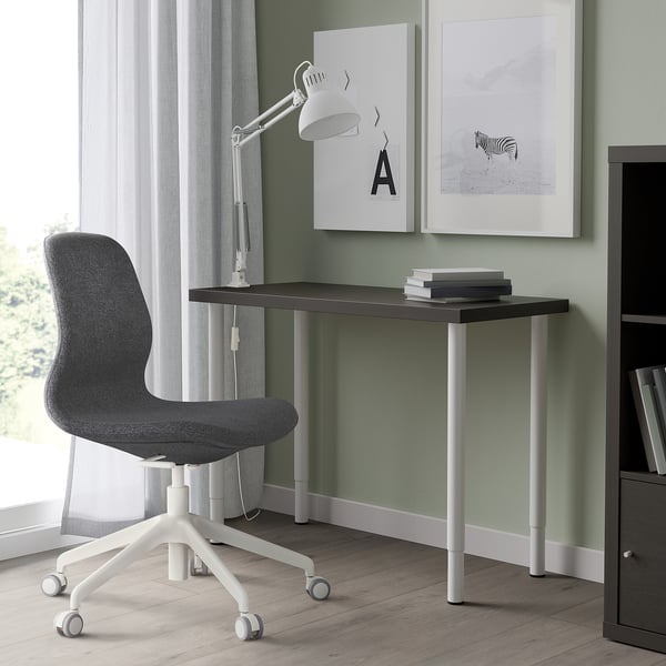 LINNMON / OLOV Skrivebord, brunsvart/hvit, 100x45 cm