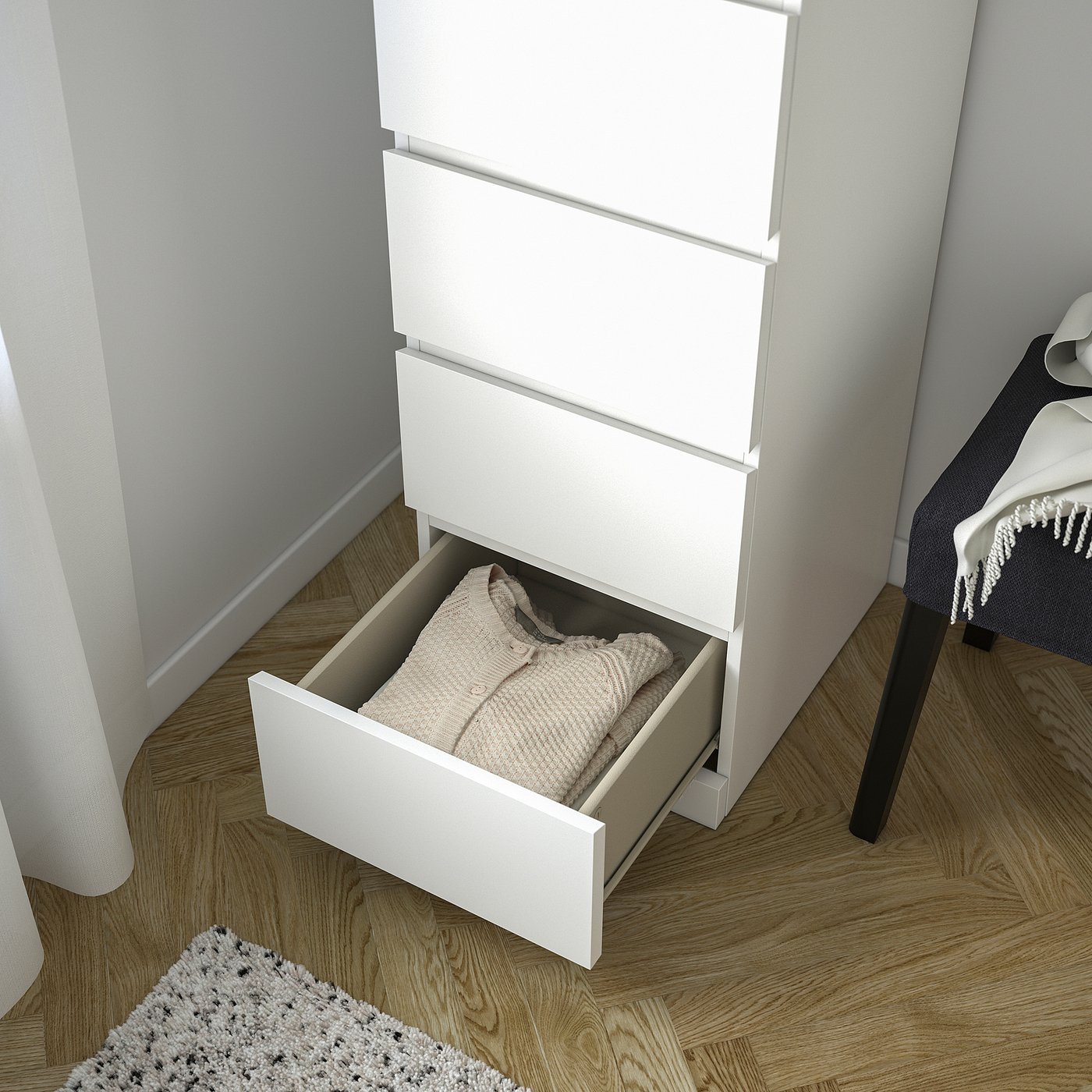 MALM Kommode, 6 skuffer - hvit/speil 40x123 cm