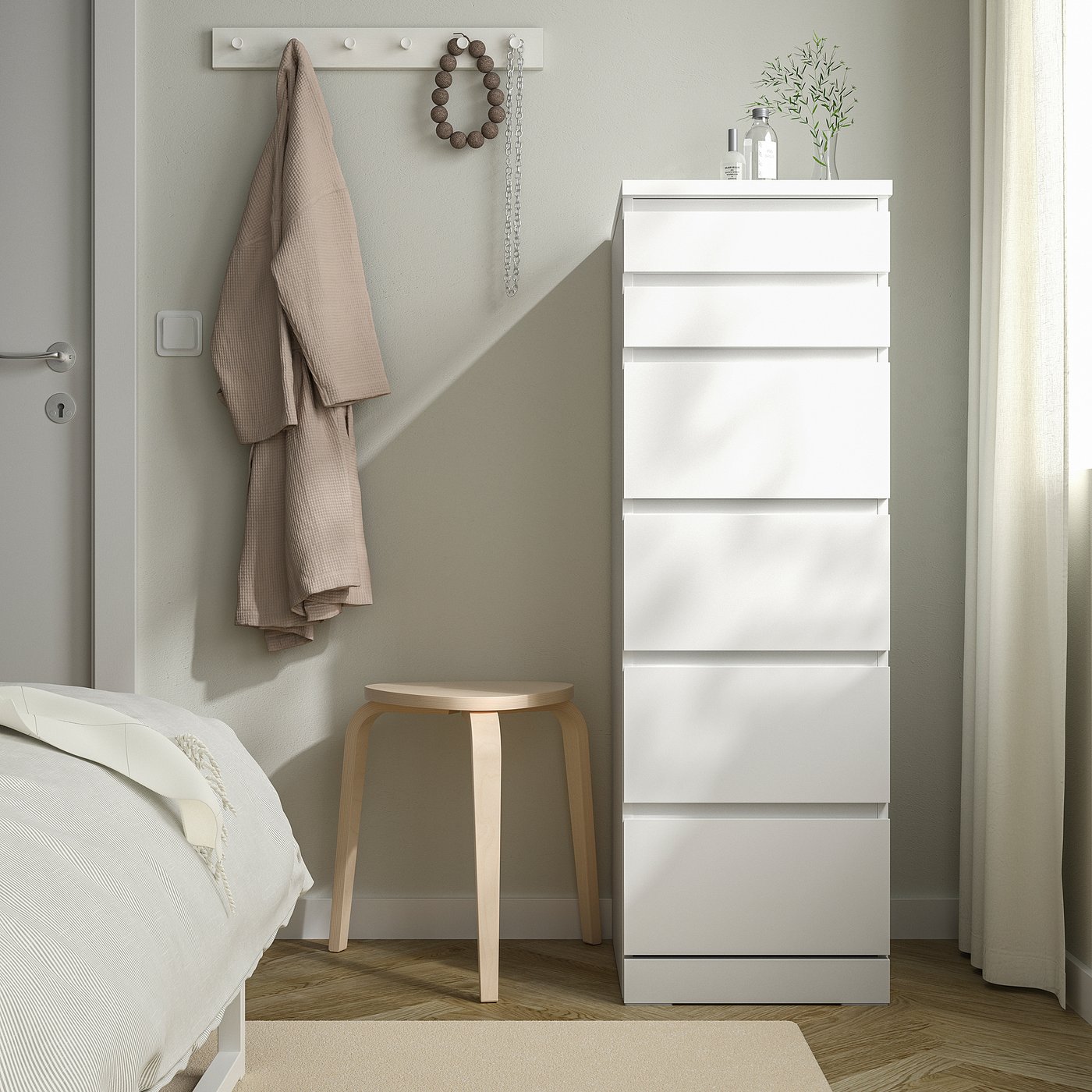 MALM Kommode, 6 skuffer - hvit/speil 40x123 cm