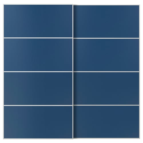 MEHAMN Skyvedører par, hvit/dobbeltsidig blå, 200x201 cm