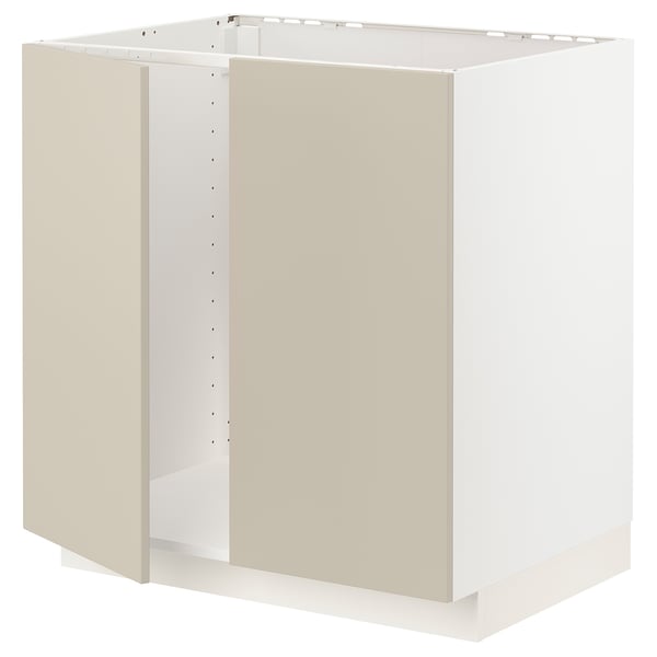 METOD Benkeskap for oppvaskkum + 2 dører, hvit/Havstorp beige, 80x60 cm