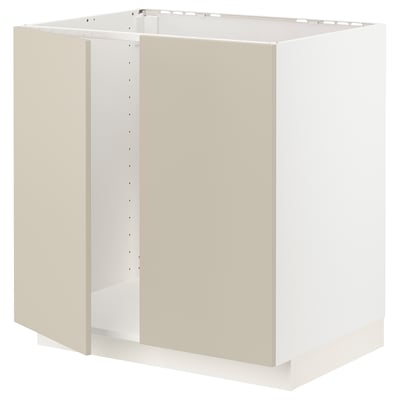 METOD Benkeskap for oppvaskkum + 2 dører, hvit/Havstorp beige, 80x60 cm