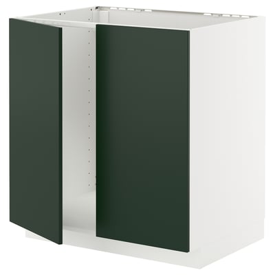 METOD Benkeskap for oppvaskkum + 2 dører, hvit/Havstorp dypgrønn, 80x60 cm