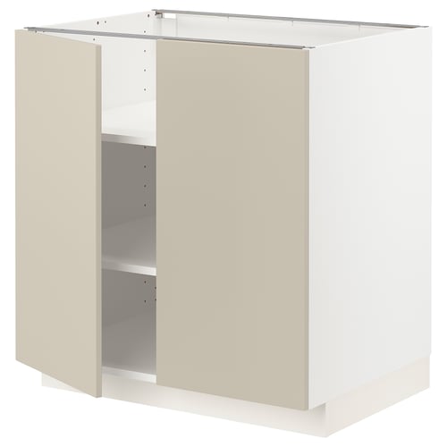 METOD Benkeskap m hylleplate/2 dører, hvit/Havstorp beige, 80x60 cm