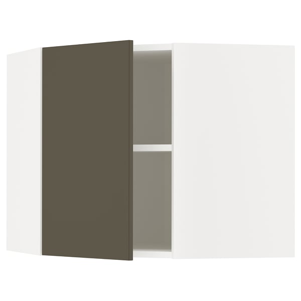 METOD Hjørneveggskap med hyller, hvit/Havstorp brunbeige, 68x60 cm