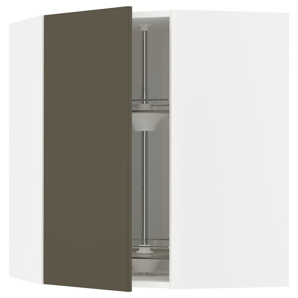 METOD Hjørneveggskap med karusell, hvit/Havstorp brunbeige, 68x80 cm