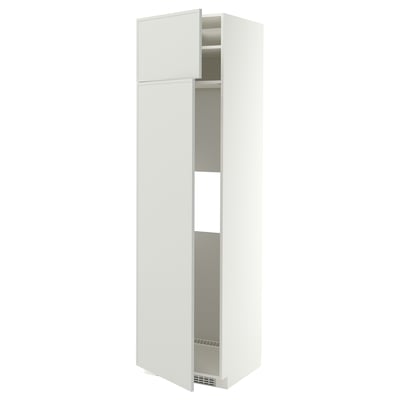 METOD Høyskap f kjøleskap/fryser 2 dører, hvit/Aspudden lys grå, 60x60x220 cm