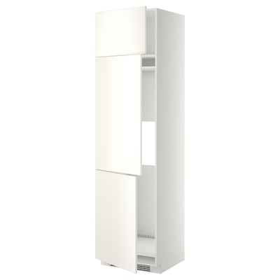 METOD Høyskap f kjøleskap/fryser+ 3 dører, hvit/Veddinge hvit, 60x60x220 cm