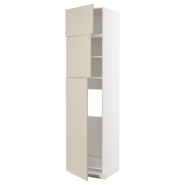 METOD Høyskap f kjøleskap m 3 dører, hvit/Havstorp beige, 60x60x240 cm