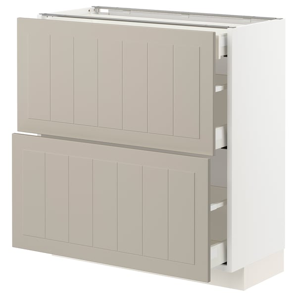 METOD / MAXIMERA Benkeskap 2 fronter/3 skuffer, hvit/Stensund beige, 80x37 cm