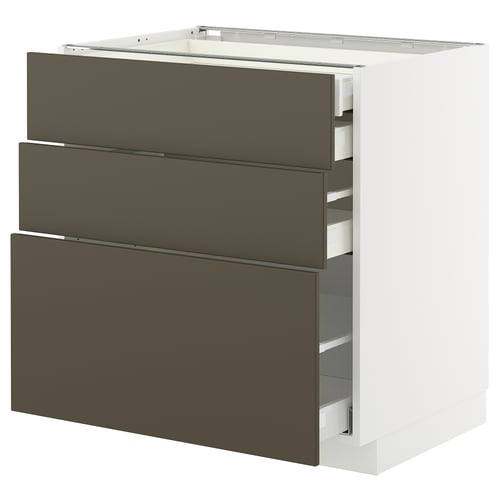 METOD / MAXIMERA Benkeskap 3 fr/2 l/1 m/1 h skuff, hvit/Havstorp brunbeige, 80x60 cm