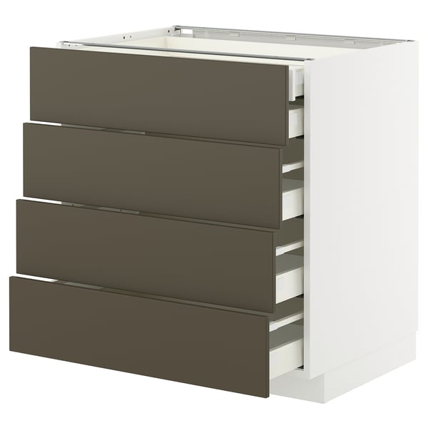 METOD / MAXIMERA Benkeskap 4 fr/2 l/3 m skuff, hvit/Havstorp brunbeige, 80x60 cm